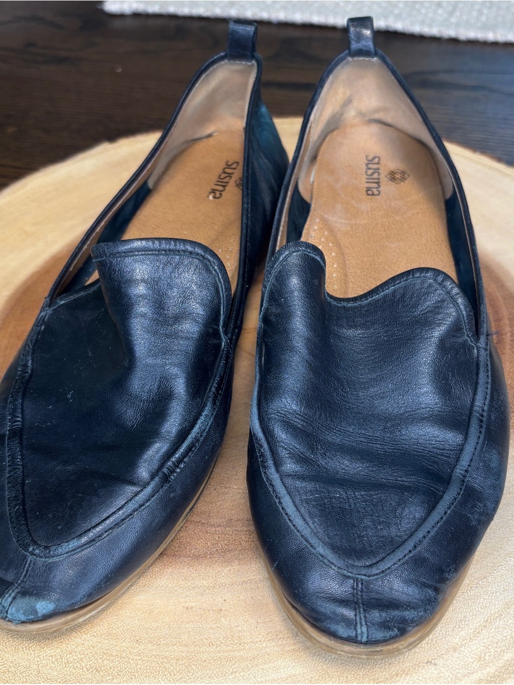 Susina Black Leather Slip-On Loafers for Women— Classic Casual